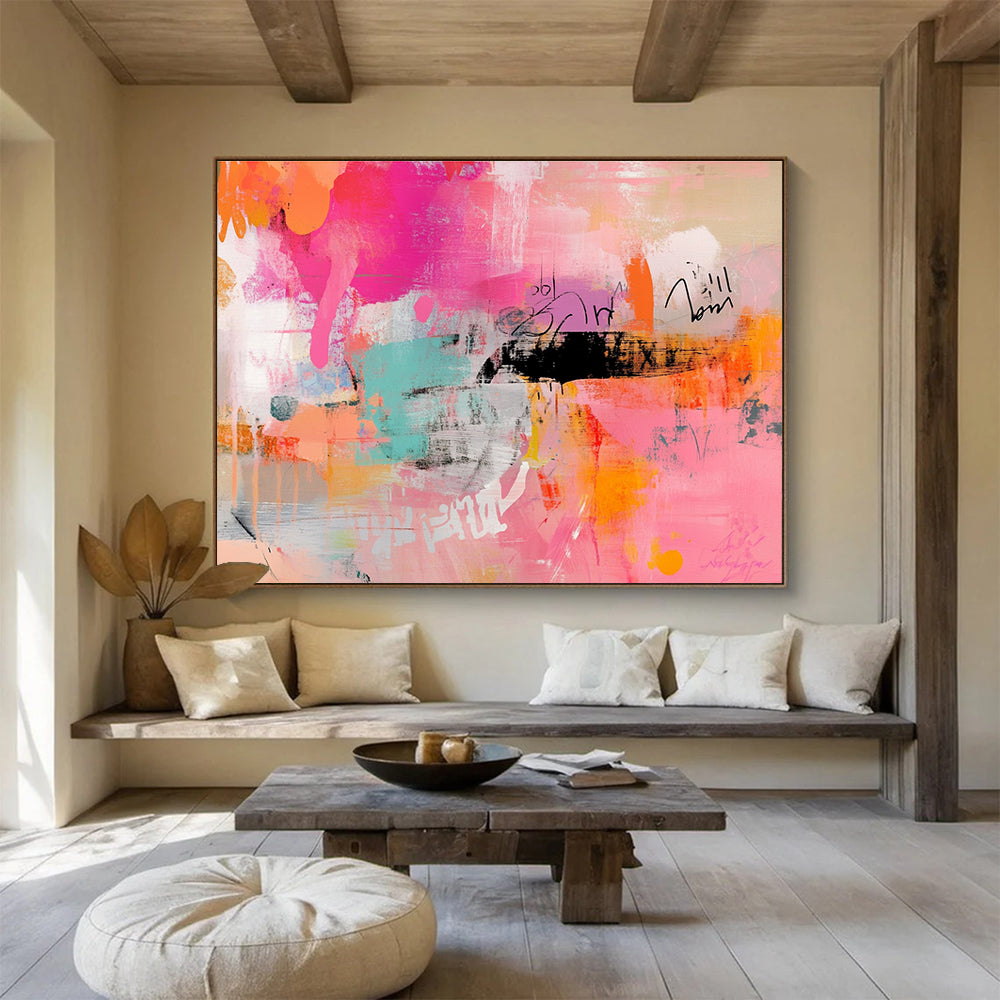 Pink and Colorful Abstract Expression Painting with Bold Marks DYP467