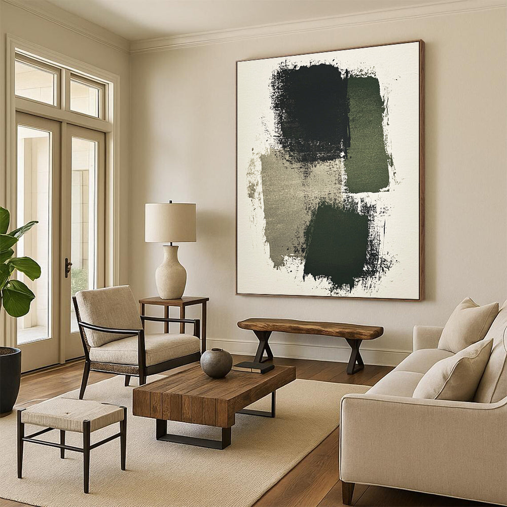 Earth - Toned Abstract with Black, Green, and Gray Textures GER265