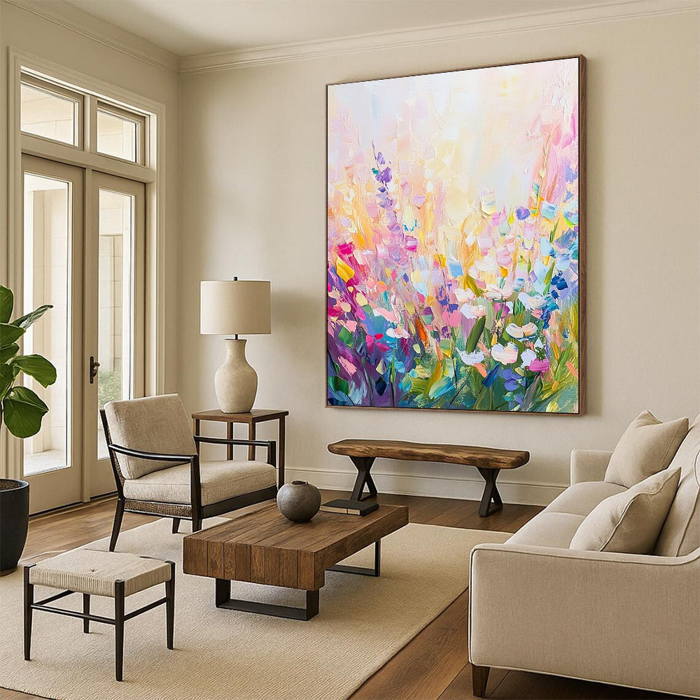 Abstract painting featuring colorful wildflowers in a vibrant dreamy style showcasing the beauty of nature and artistic expression.STSC1286