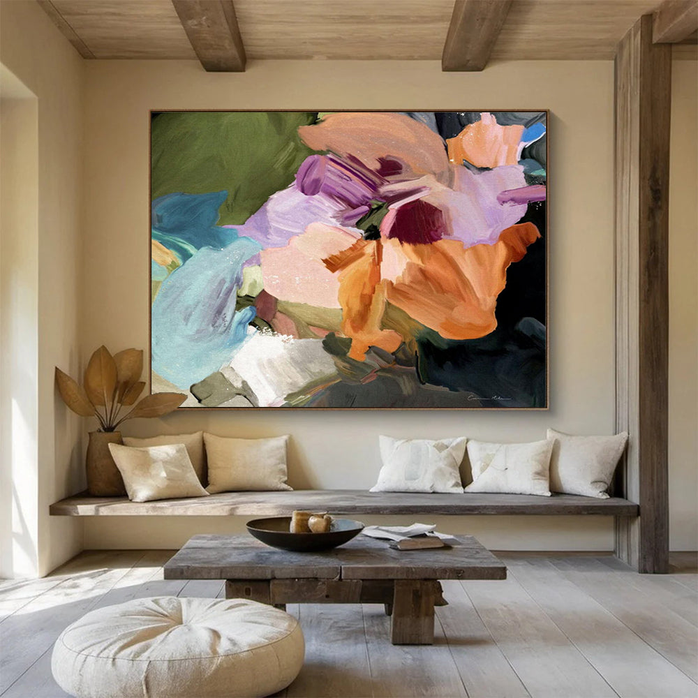 Colorful Flower Abstract Painting with Lively, Botanical Energy THY406