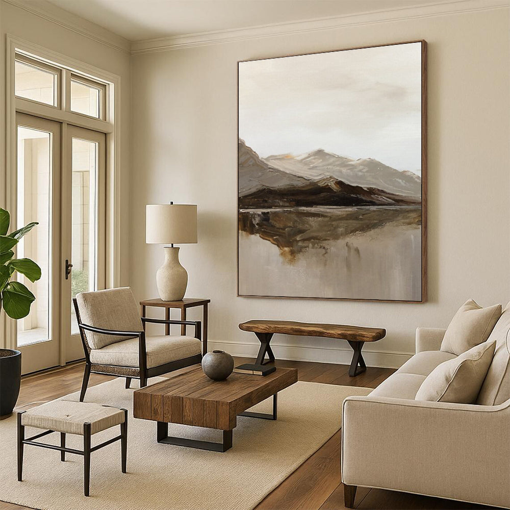 Mountain and Lake Reflection Abstract Painting ADGE358