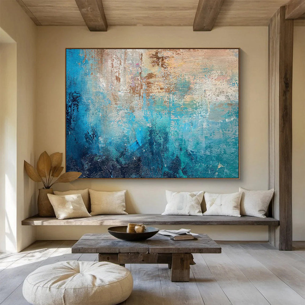 Blue Brown Abstract Painting with Coastal, Calming Vibes THY374