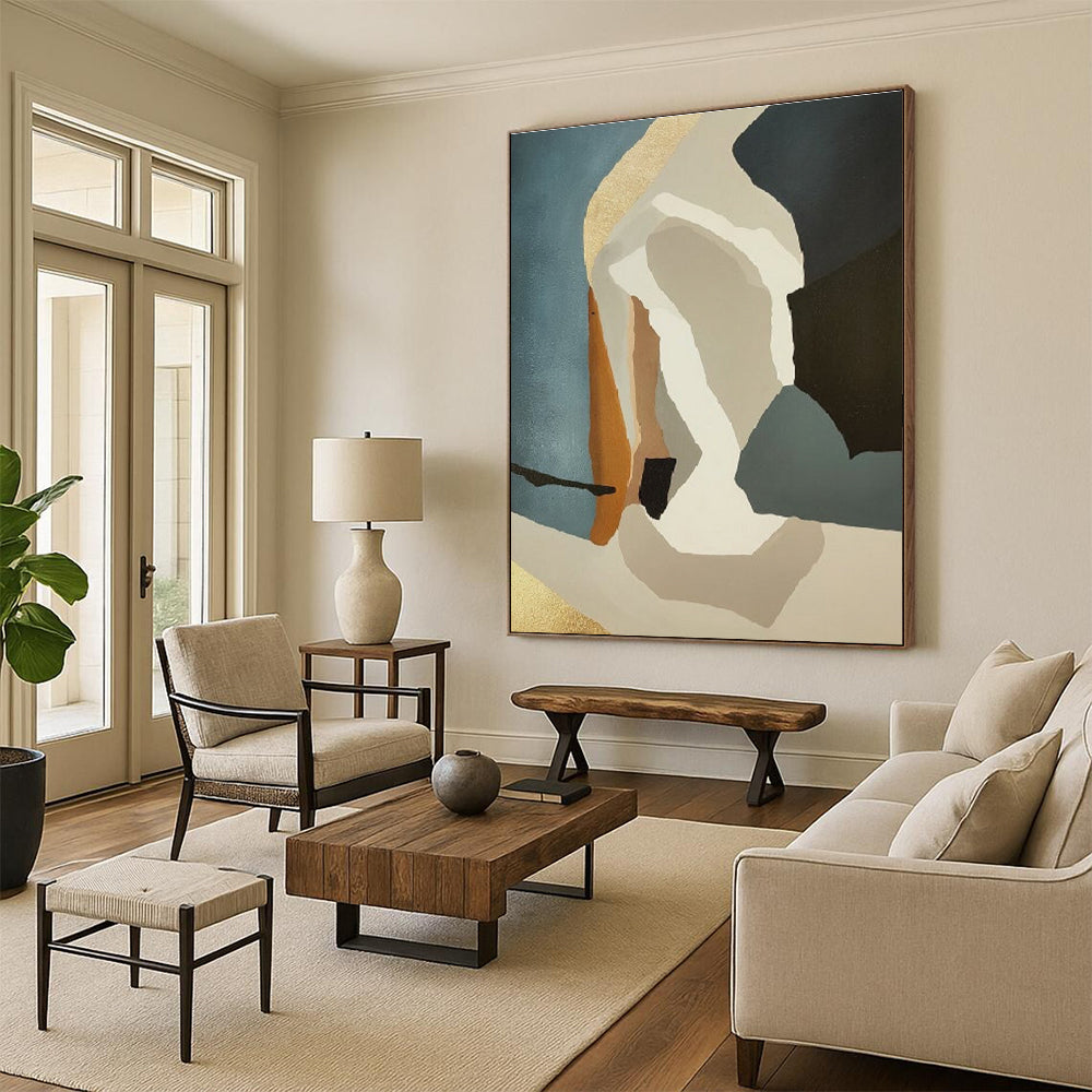 Geometric Shapes in Earth Tones with Gold Accents Abstract Painting ADGE145
