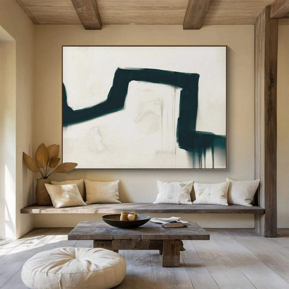 Black and White Drip Abstract Painting with Bold Strokes THY115