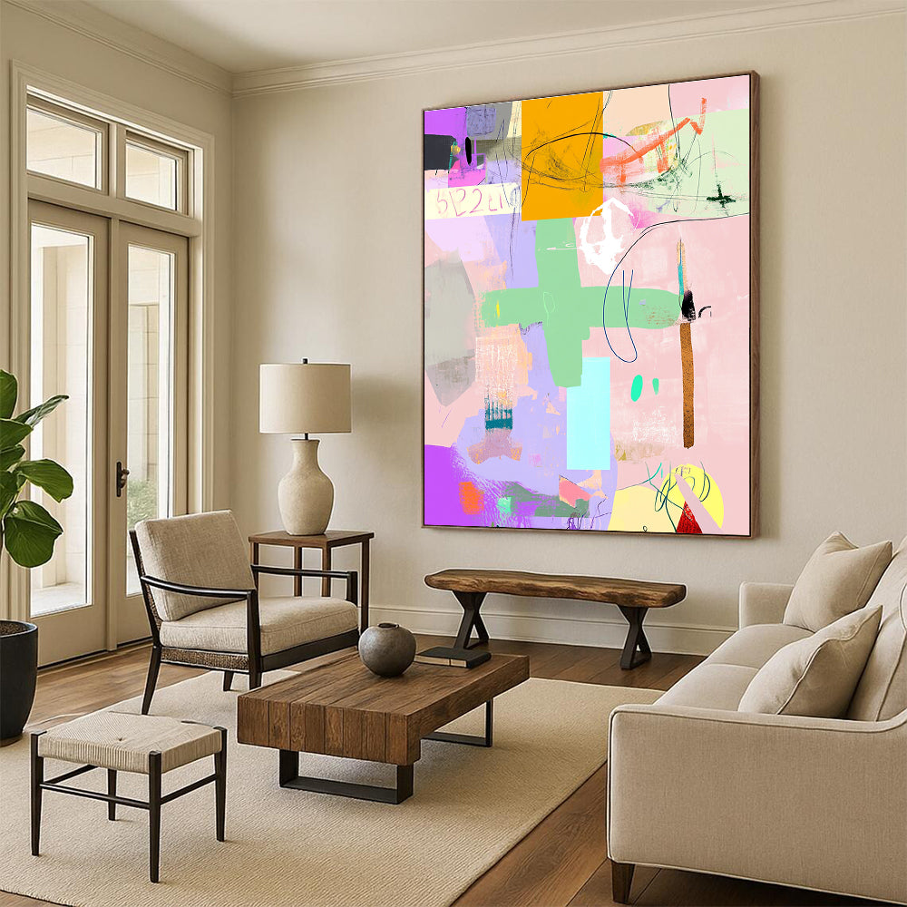 Playful Mixed Media Abstract Collage with Diverse Colors GER209
