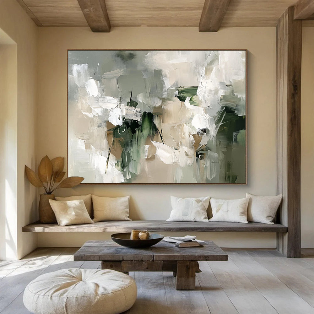 Neutral Tones Floral Abstract Painting with Green and Beige DYP509