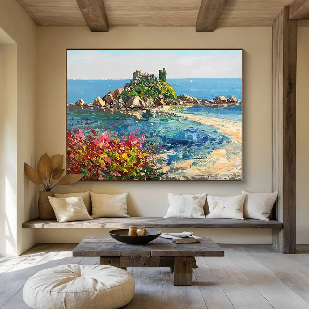 Blue Pink Island Coastal Abstract Painting THY469