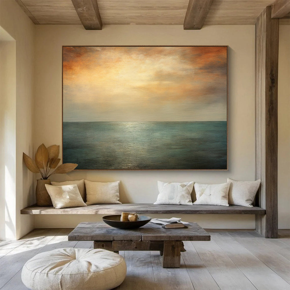 Orange and Blue Toned Sea Sky Abstract Painting THY010