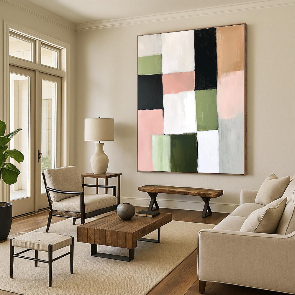 Colorful Block Abstract Painting with Soft Hues GER153