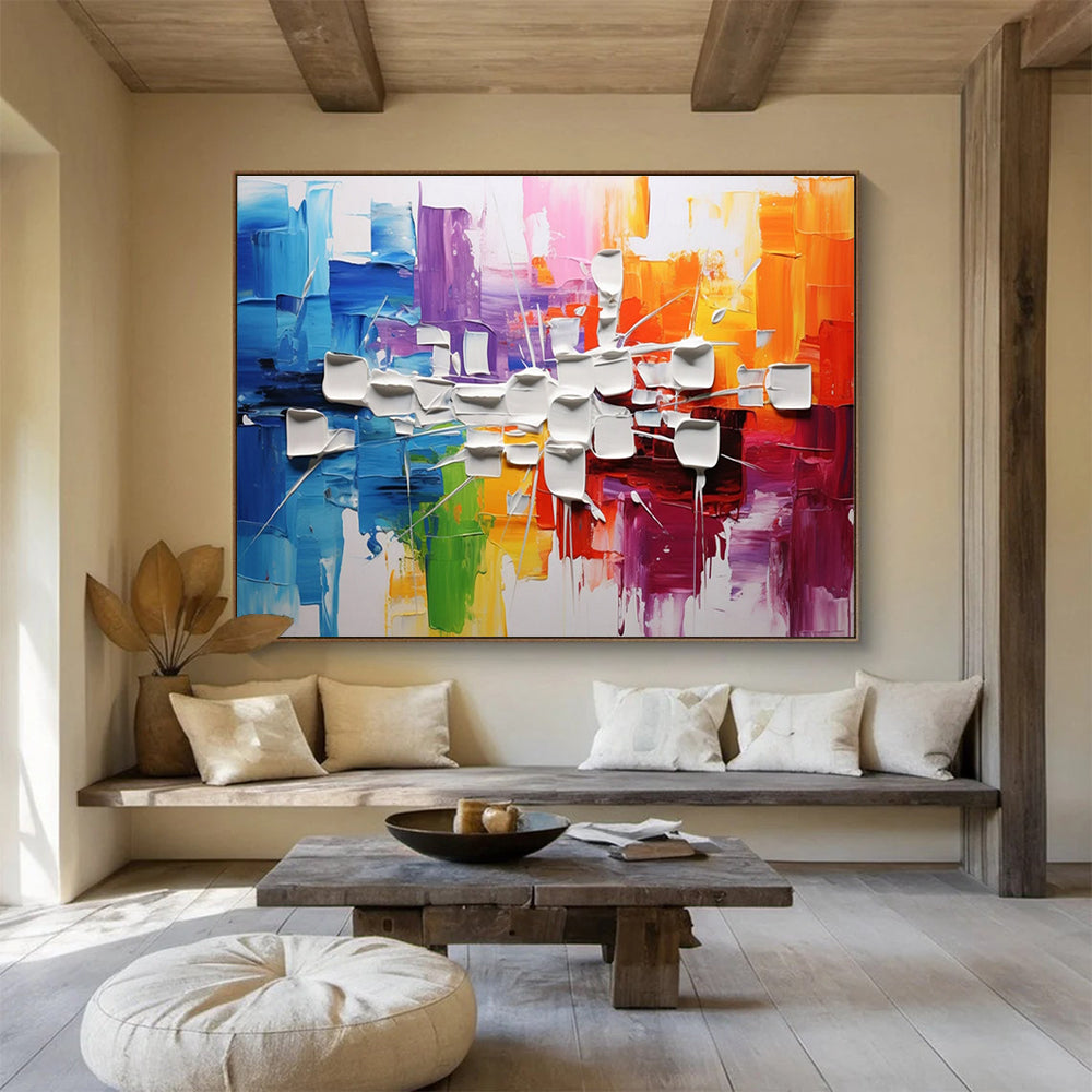 Color - Blocked 3D Abstract Painting with Vivid and White Elements THY297