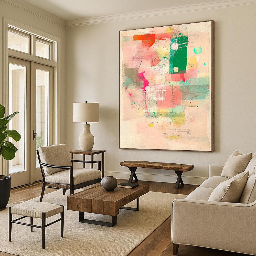 Colorful Collage - Style Abstract Painting with Mixed Shapes GER272