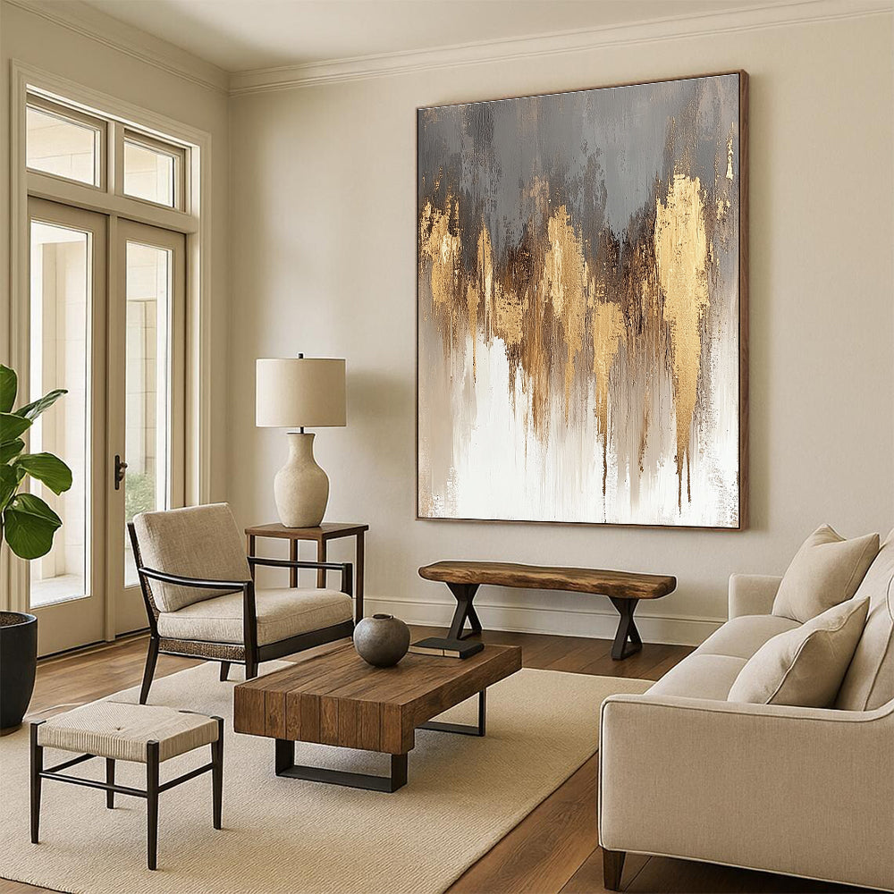 Gold - Dripped Abstract with Gray, White, and Brown GER325
