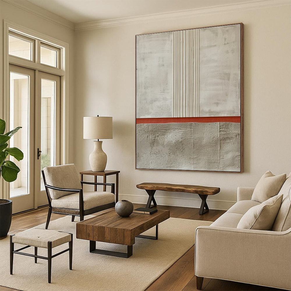 Beige Grey Red Minimalist Abstract Painting ADGE026