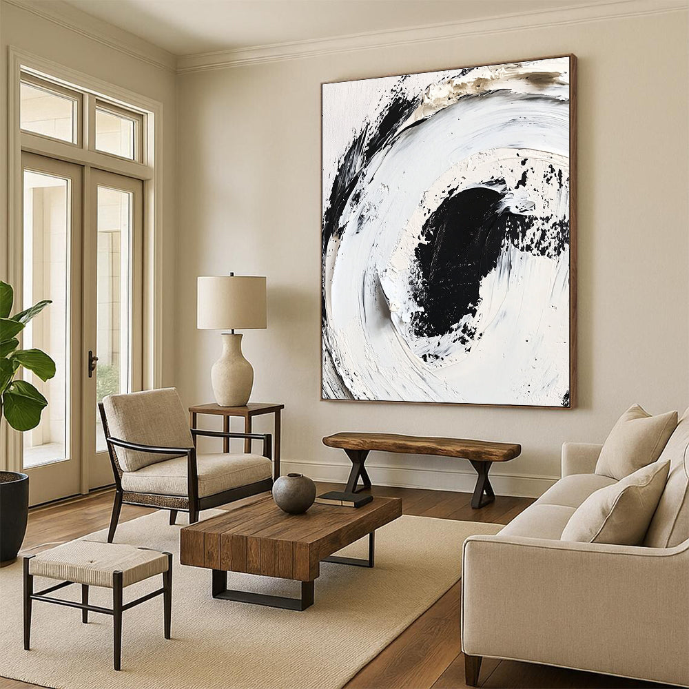 Black and White Textured Abstract Painting with Thick Palette Knife Work GER507
