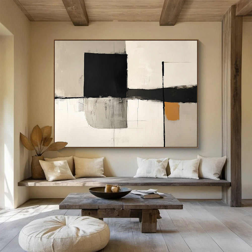 Geometric Black and White Abstract Painting DYP096