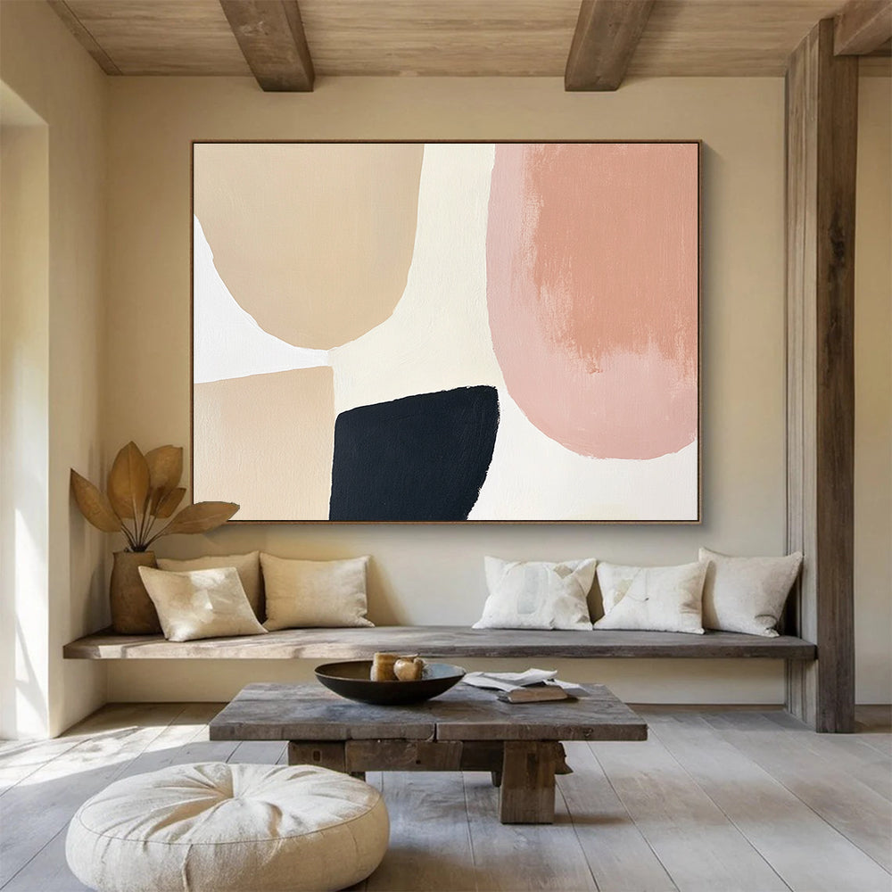 Beige Pink Geometric Abstract Painting with Soft Shapes DYP438