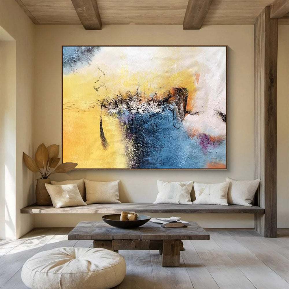 Color Fusion Abstract Painting with Yellow, Blue, and Purple Hues THY156