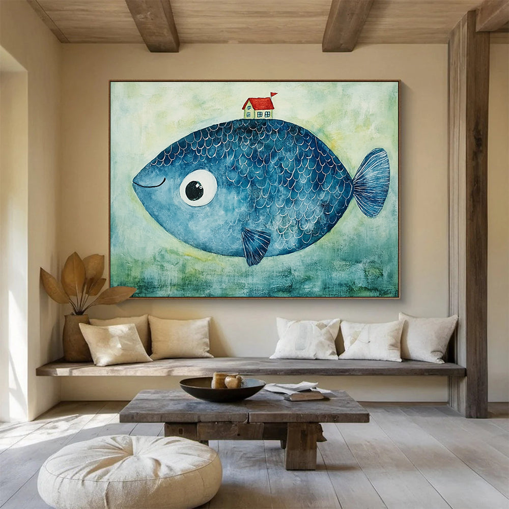 Blue Fish - Whimsical Abstract Painting DYP069