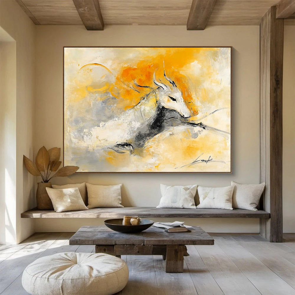 Mythical Creature Abstract Painting with Yellow and Gray DYP499