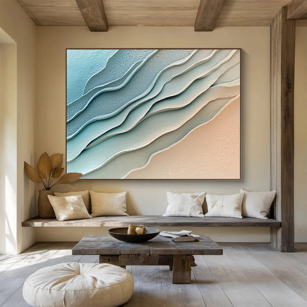 Blue Beige Textured - Rippled Layers Abstract Painting DYP045