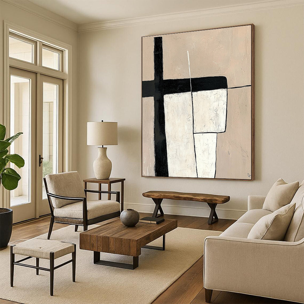 Minimalist Geometric Abstract with Black and Beige GER296