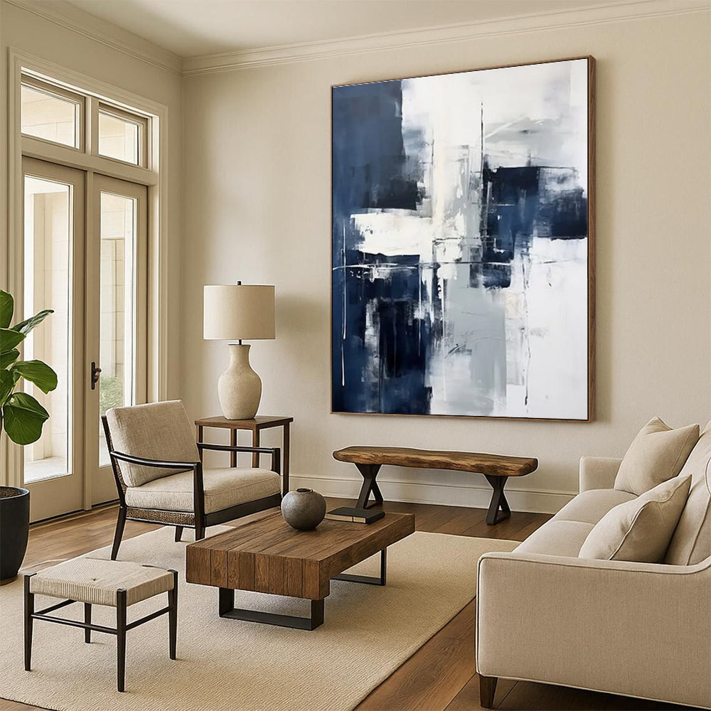 Blue and Gray Abstraction Abstract Painting with Dynamic Shapes ADGE128