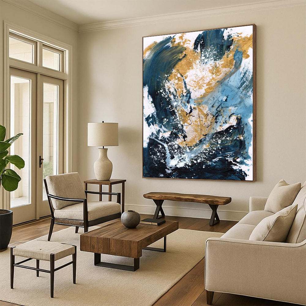 Blue Gold Abstract Splash Painting ADGE234