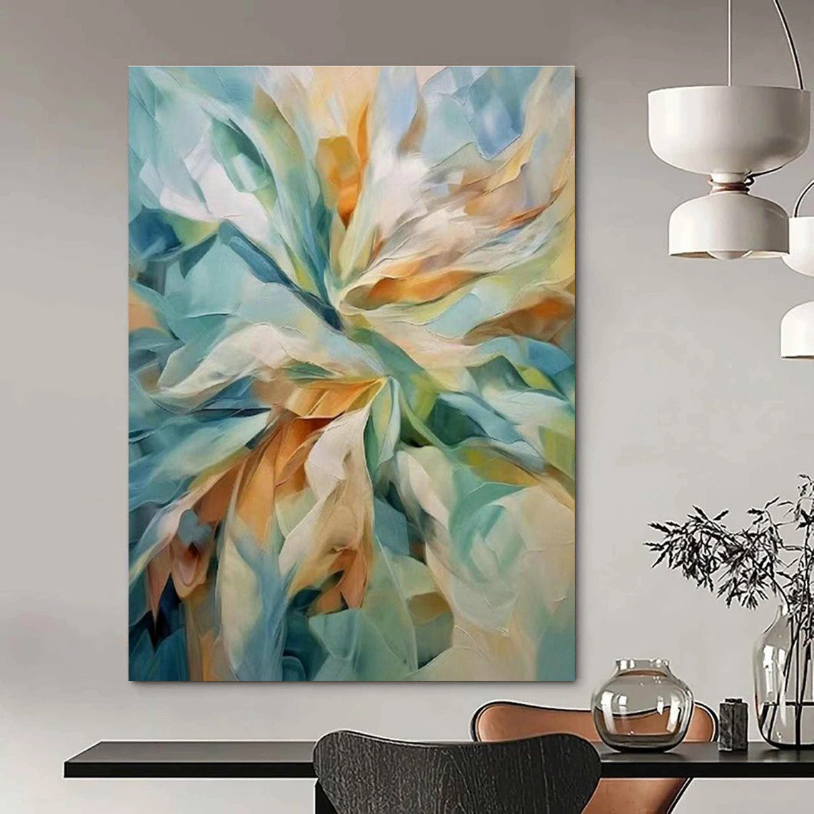 Enormous Custom Hand-Painted Abstract Painting - Artisanal Warmth for Woodworking Workshops  DLZ0279