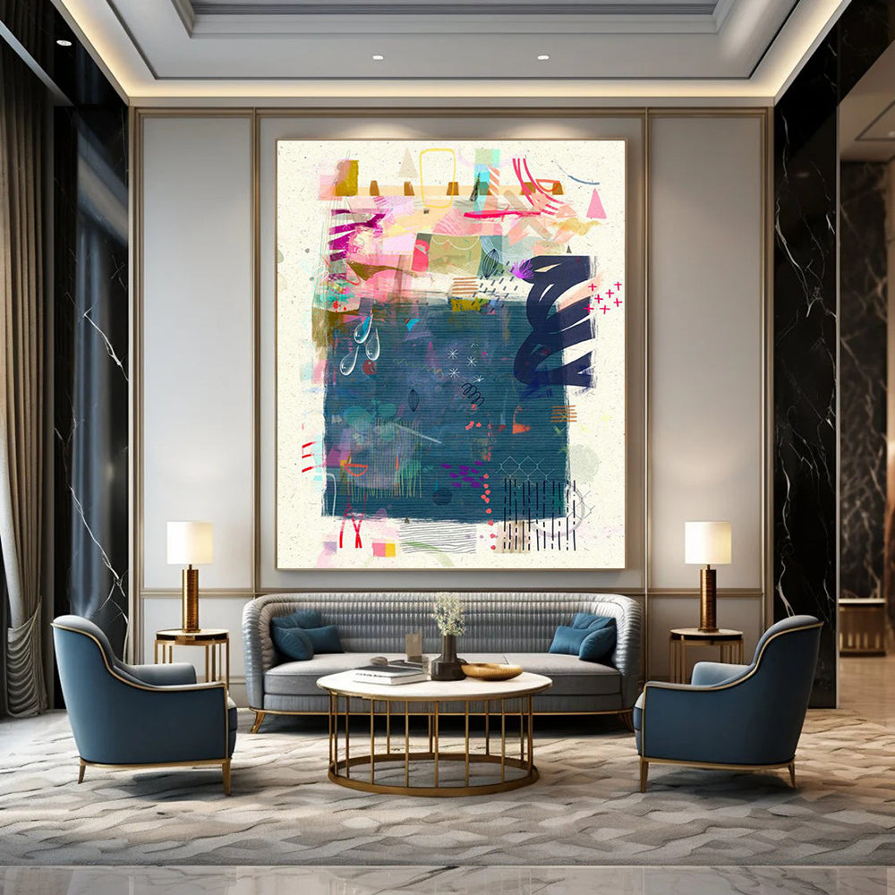 Oversized Custom Hand-Painted Abstract Canvas for Virtual Reality Gaming Tournaments  DLZ0096