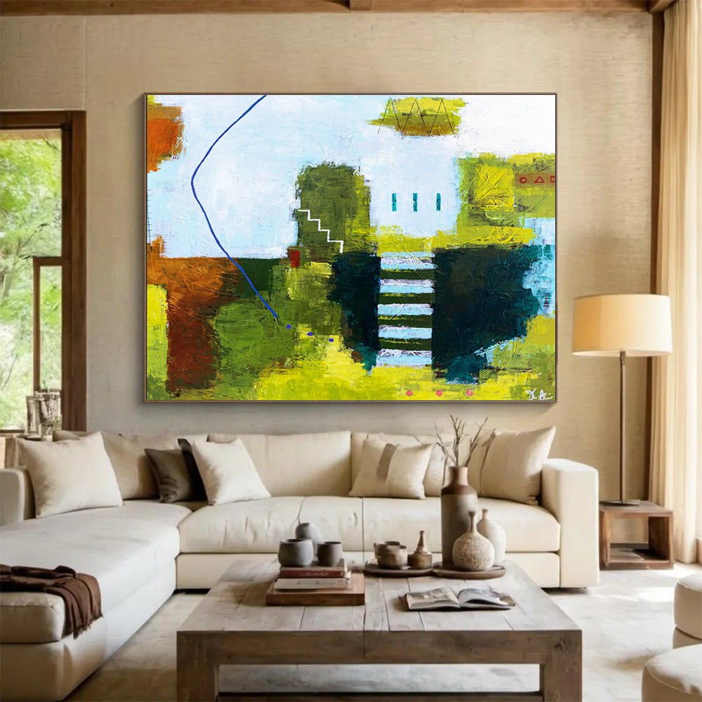Large-Size Custom Abstract Hand Painting for Tropical Rainforest Canopy Walkway Visitor Center DLZ2945