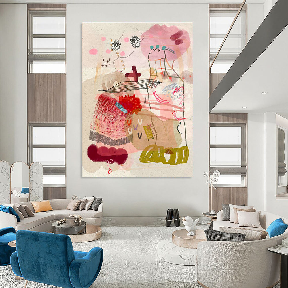 Large-Sized Custom Hand-Painted Abstract Painting - Whimsical Touch for Children’s Playrooms  DLZ0165