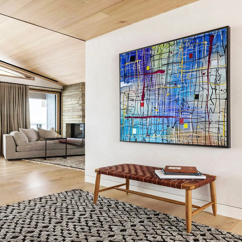 Hand-Painted Large Abstract Canvas, Dramatic Black and White for Entryways DLZ3233