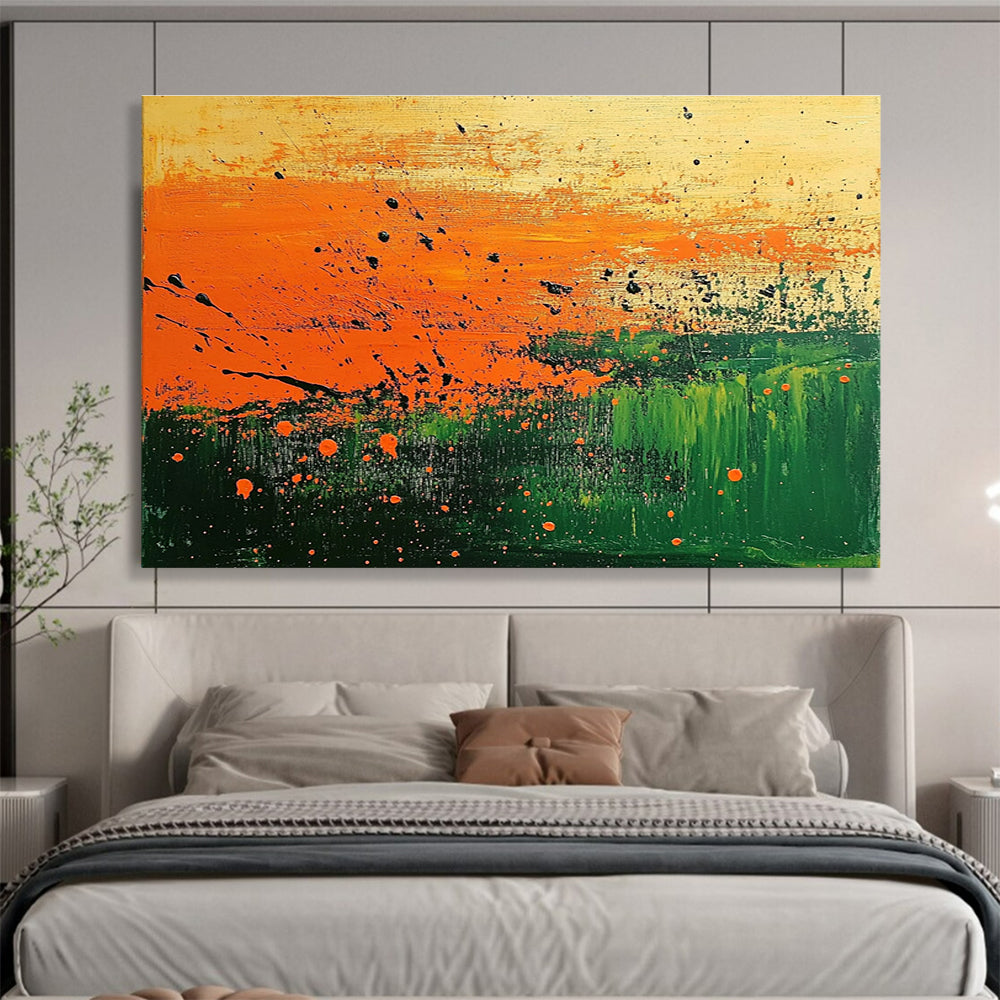 Orange and Green Splatter Abstract Painting with Dynamic Textures DYP250