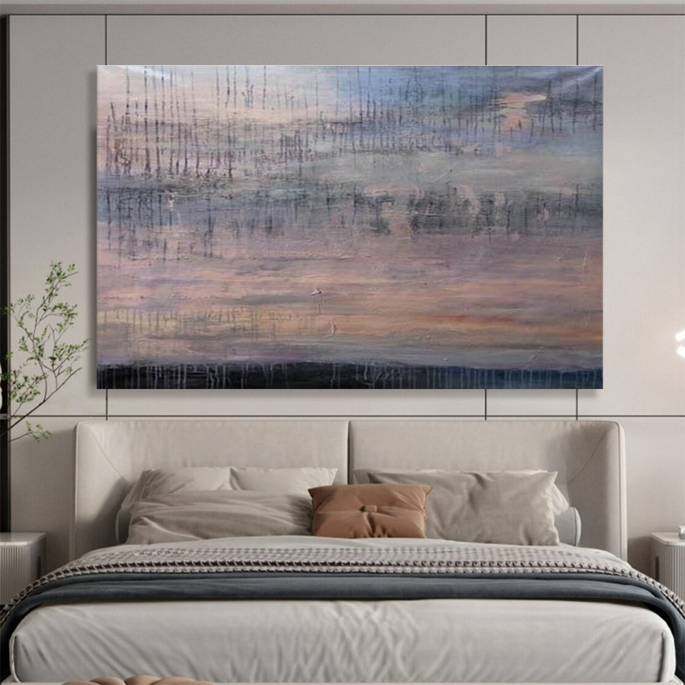 Dripping Sky Abstract Painting with Muted Pastel Tones THY150