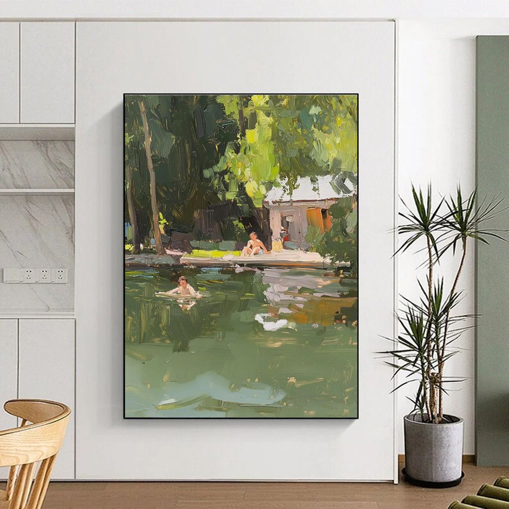 Outdoor Leisure Scene Painting with Natural Green Tones ADGE432