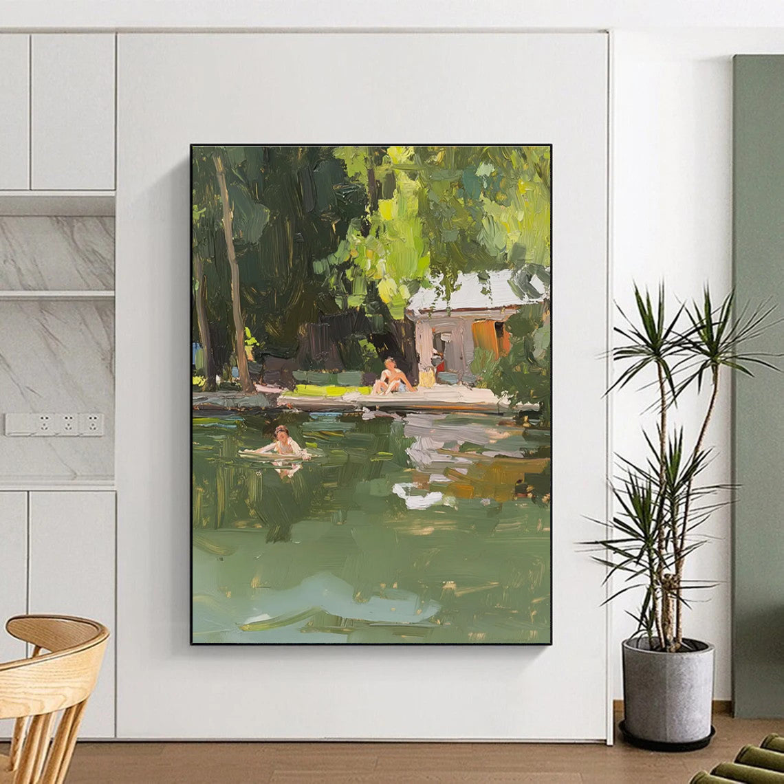 Outdoor Leisure Scene Painting with Natural Green Tones ADGE432