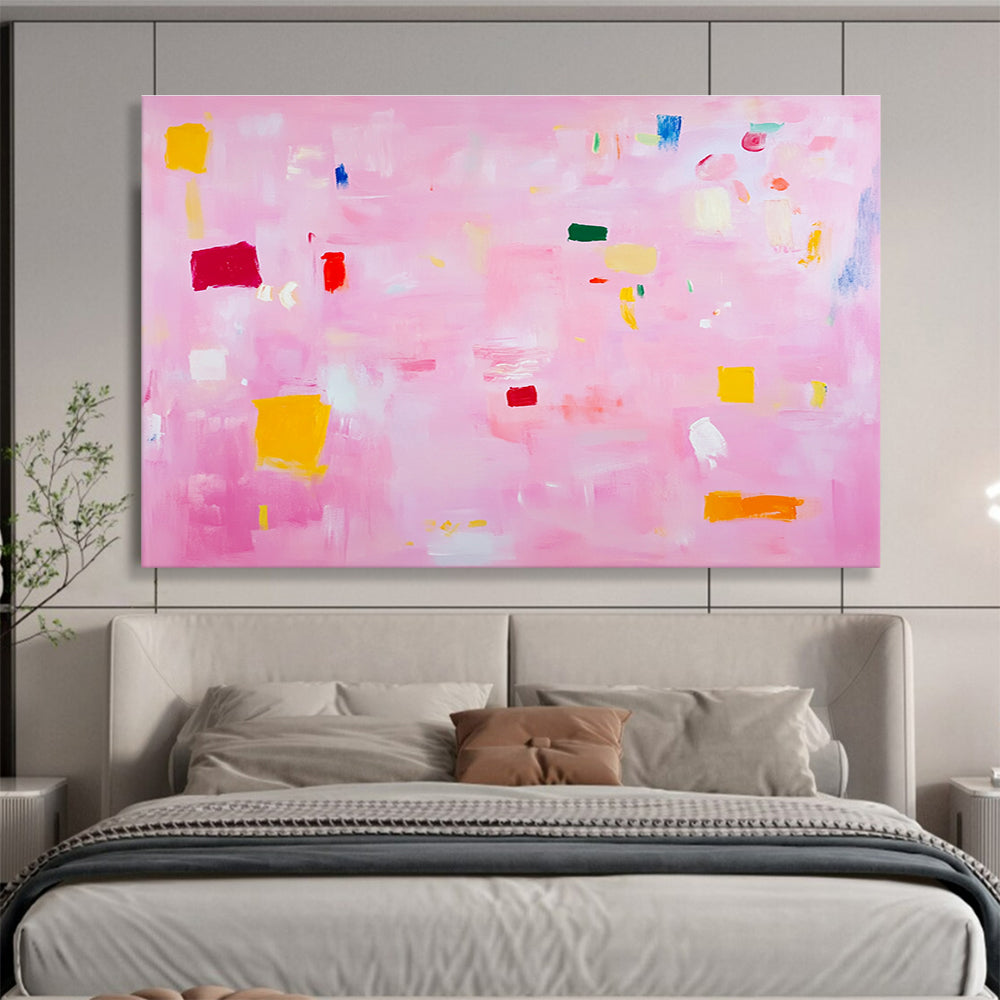 Pink - Toned Pastel Abstract Painting with Colorful Shapes DYP127