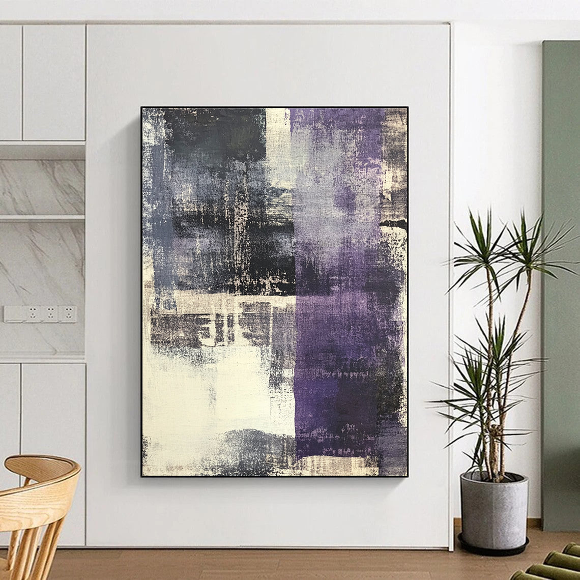 Purple Gray Abstract Painting with Moody Textures GER525
