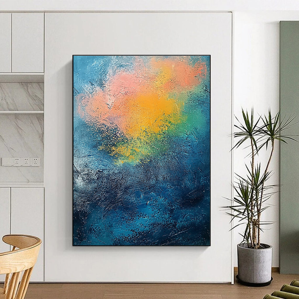 Rainbow - like Abstract Painting on Blue Background GER683
