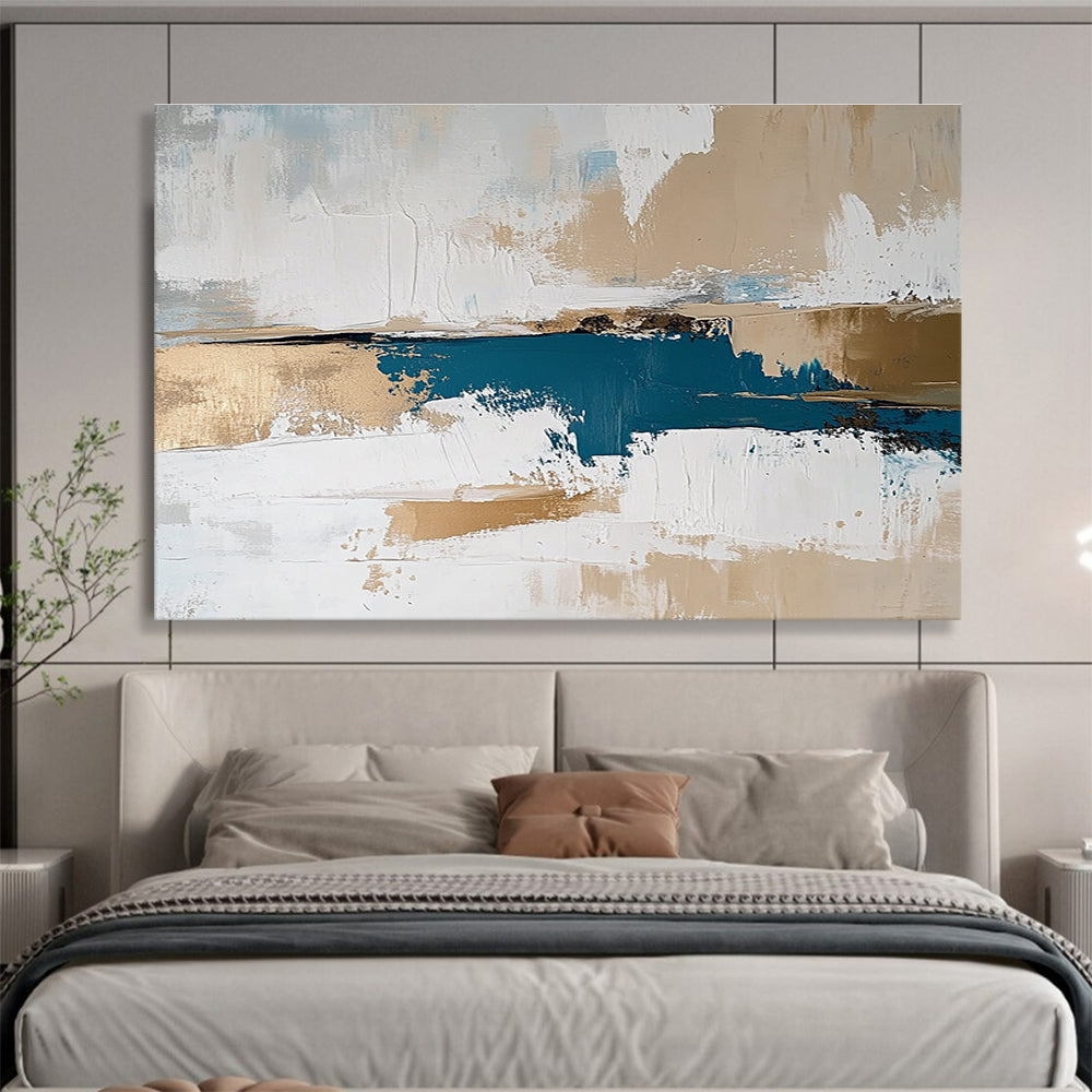 Beige and Blue Abstract with Gold Accents Painting DYP471