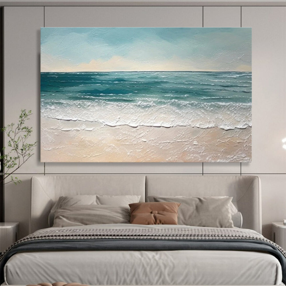 Blue Green Textured Sea Beach Abstract Painting THY061