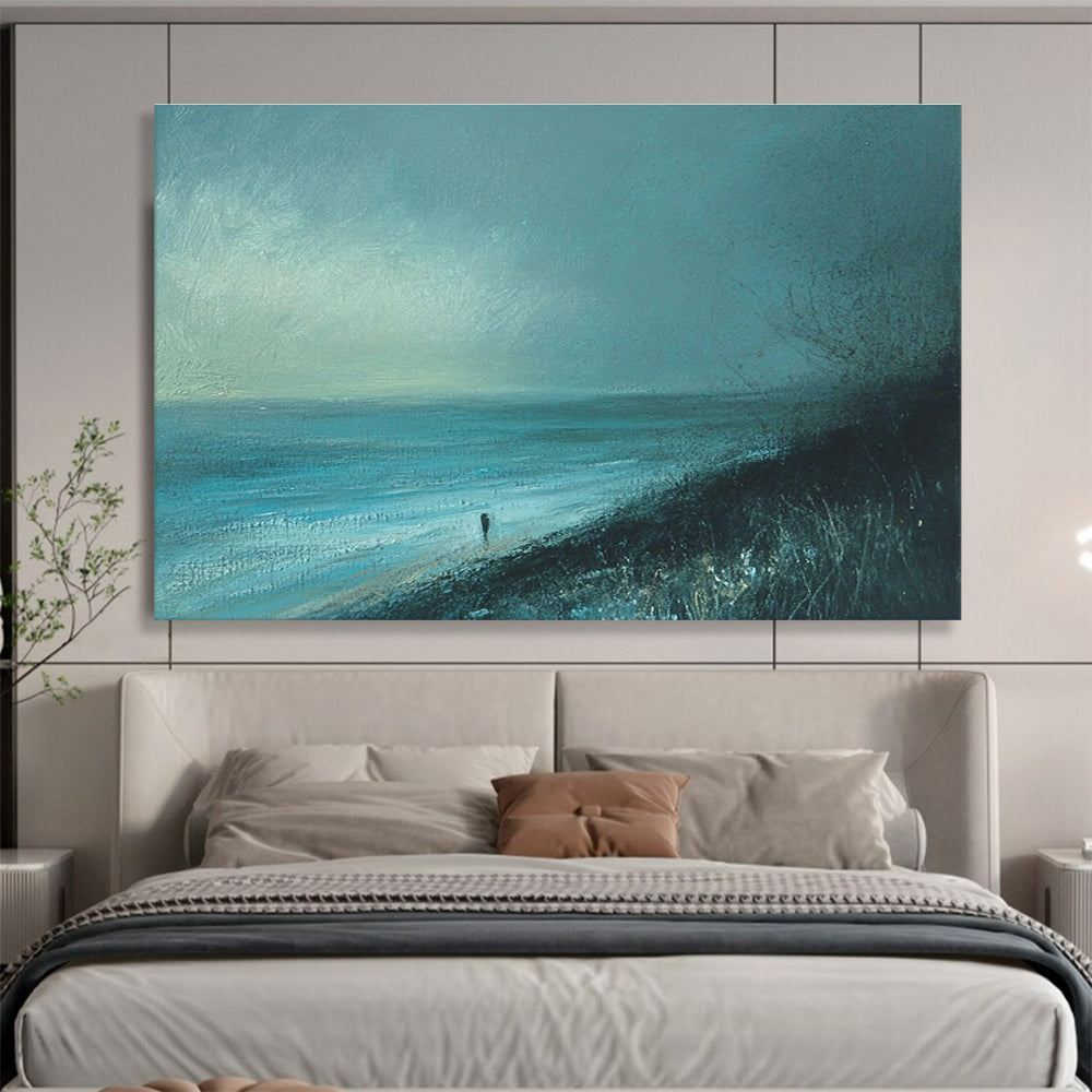 Blue Toned Solitary Figure Seaside Abstract Painting DYP090