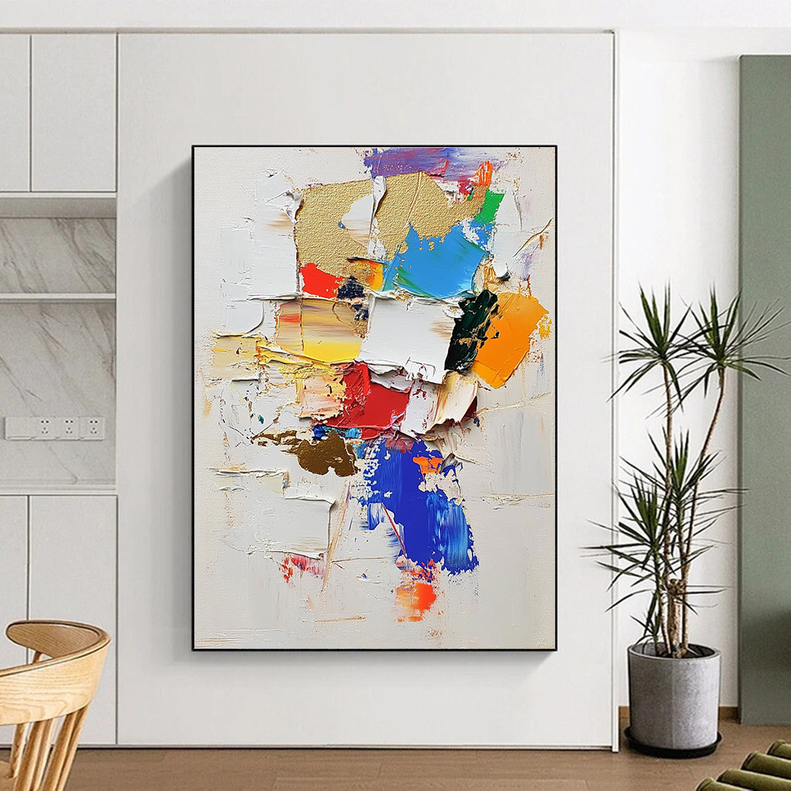 Colorful Patch Abstract Painting with Layered Textures GER476