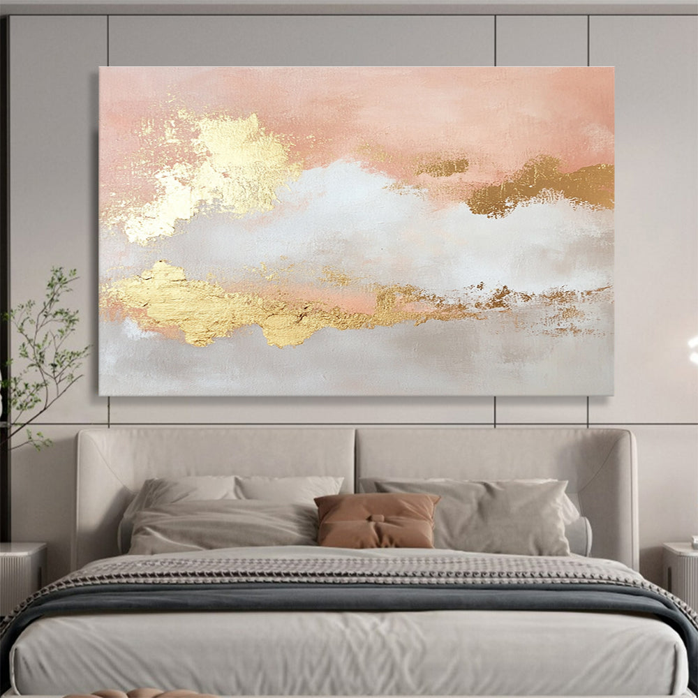 Pink and Gold Abstract Painting with Cloud - like Forms DYP395