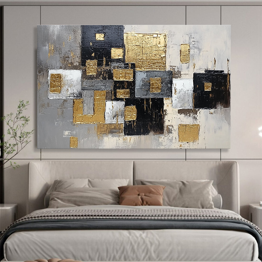 Gold and Black Geometric Abstract Painting DYP476