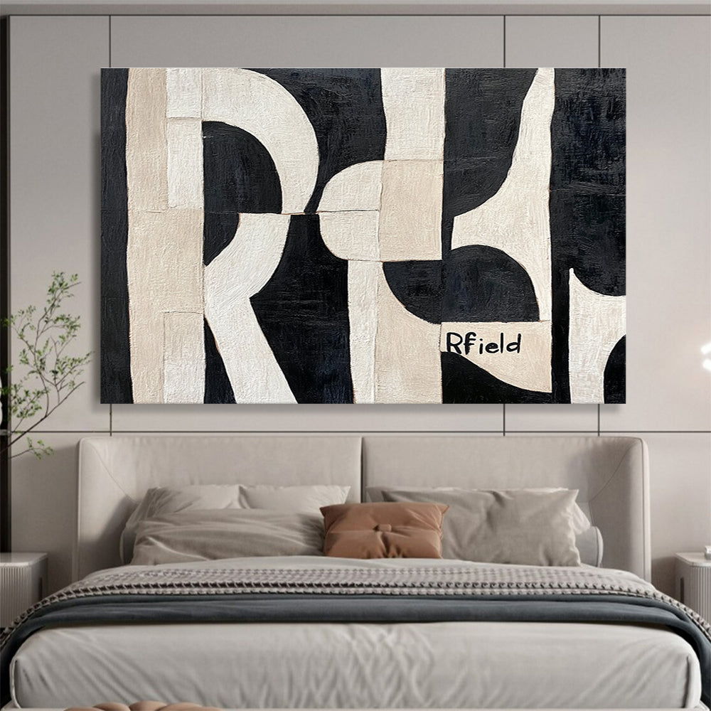 Black White Geometry - Monochromatic Abstract Painting DYP018