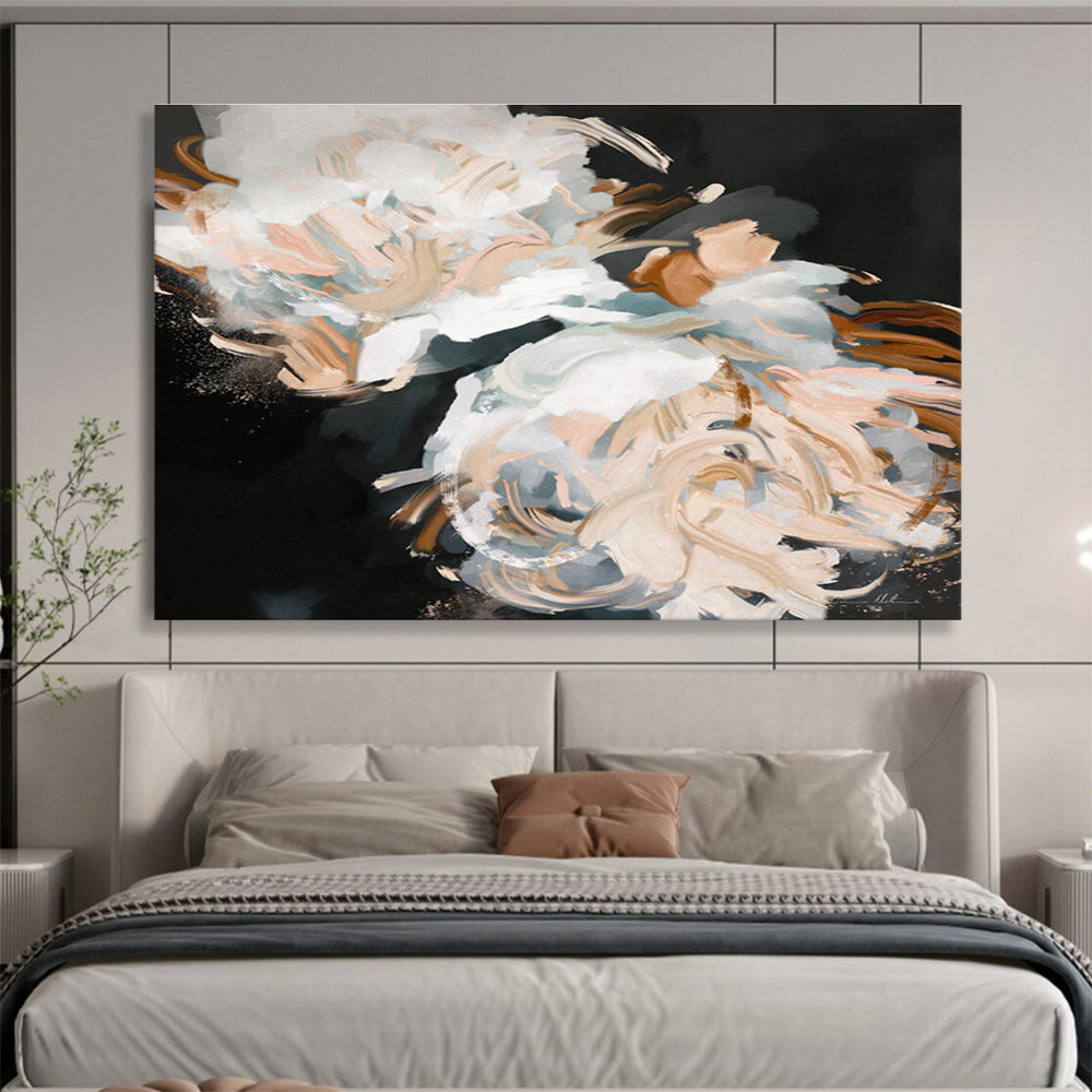 White Flower Abstract Painting with Elegant, Monochromatic Grace THY407