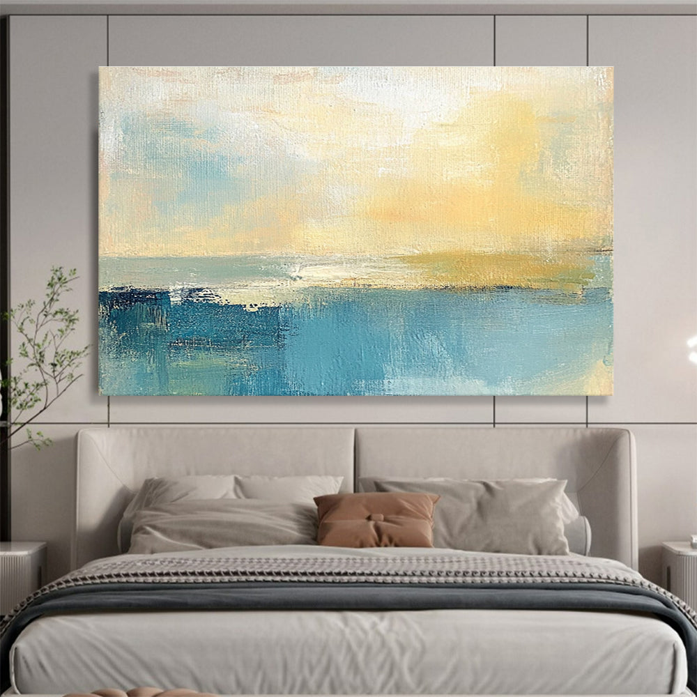 Soft Coastal Horizon Abstract Painting with Muted Blues and Yellows DYP245