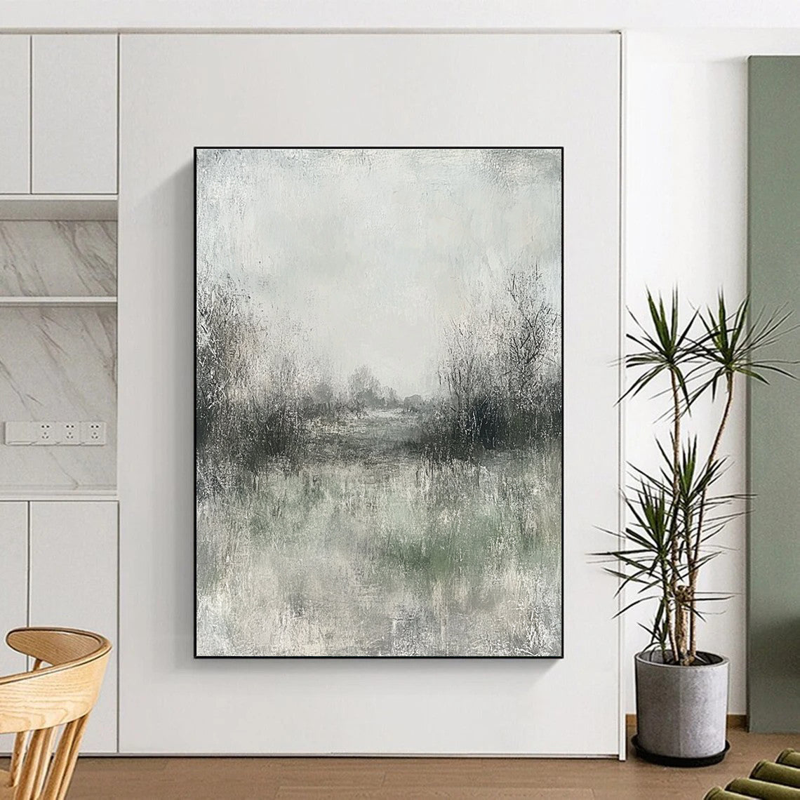 Monochromatic Landscape Abstract Painting with Textured Depths GER162