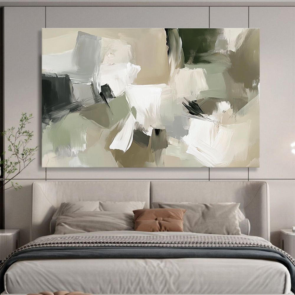 Beige Green and White Abstract Painting with Soft Shapes DYP404